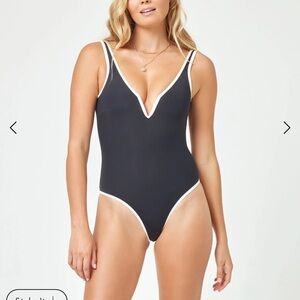 L SPACE coco one piece black with white edging